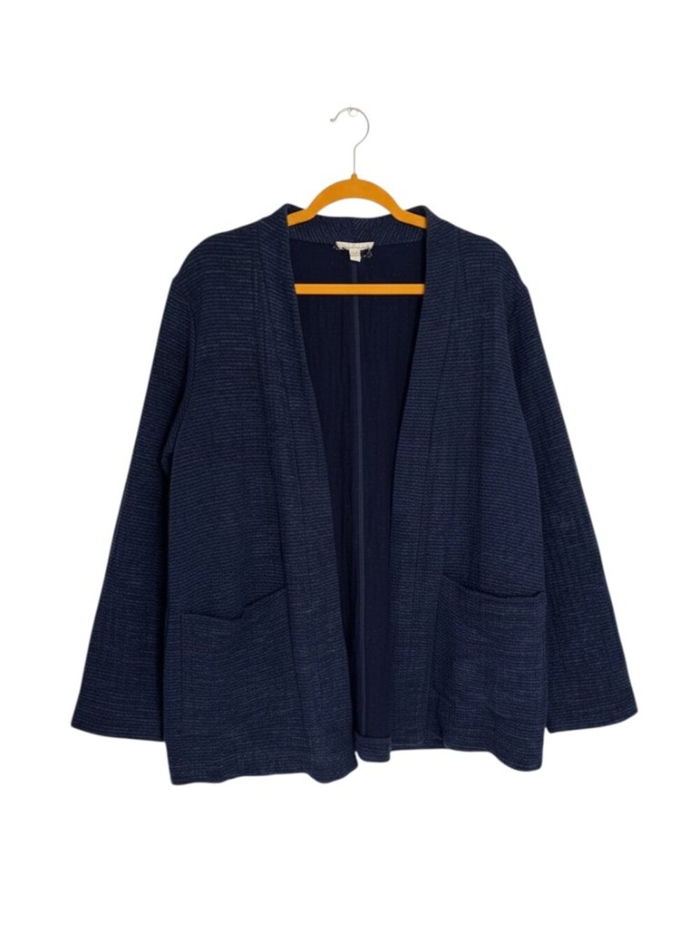 Eileen Fisher Jacket Coat Open Front Textured Blue L